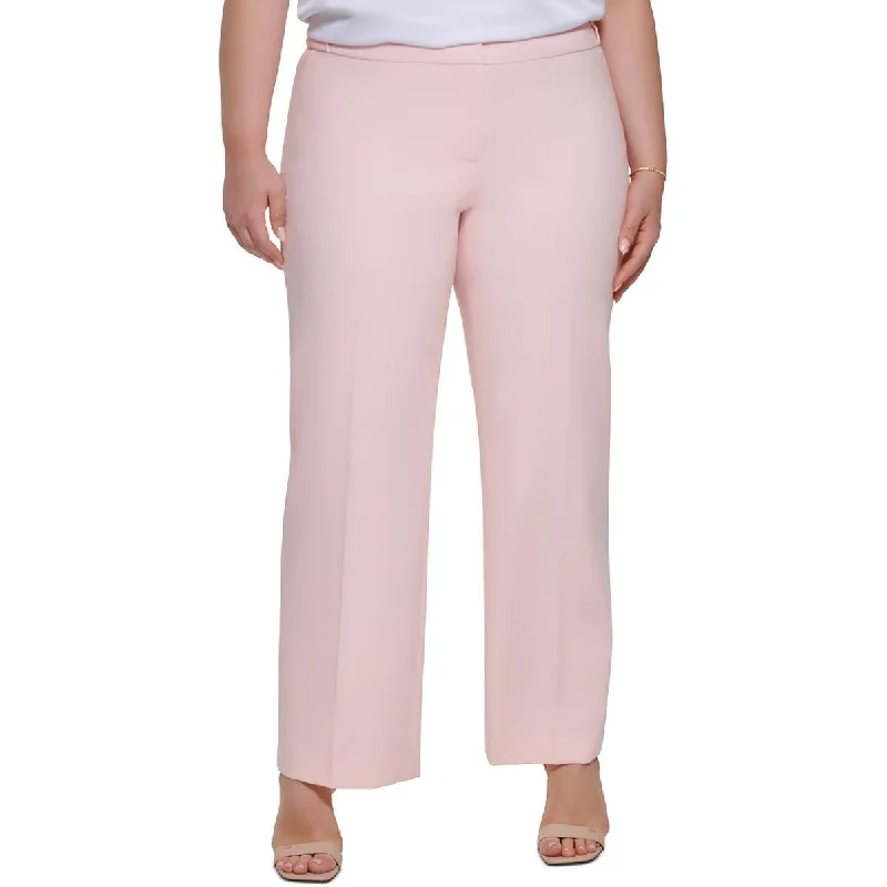 Plus Womens High Rise Solid Straight Leg Pants Comfortable Jogging Pants