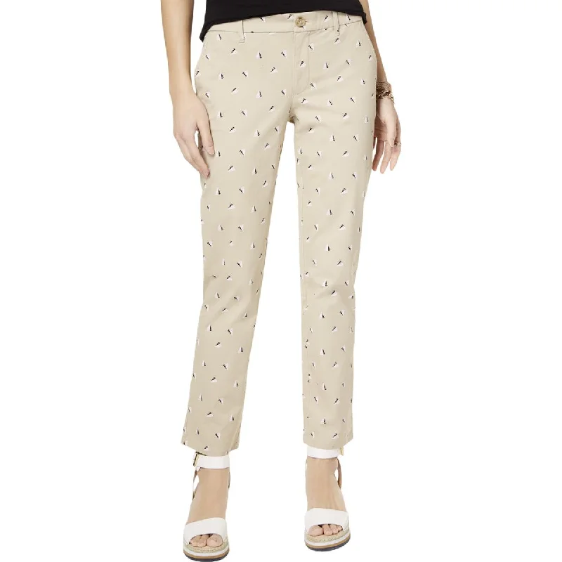 Hampton Womens Slim Fit Printed Chino Pants Trendy Wide-Legged Trousers