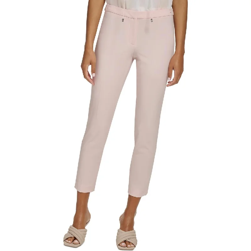 Petites Womens Solid High Rise Ankle Pants Comfortable Pleated Pants