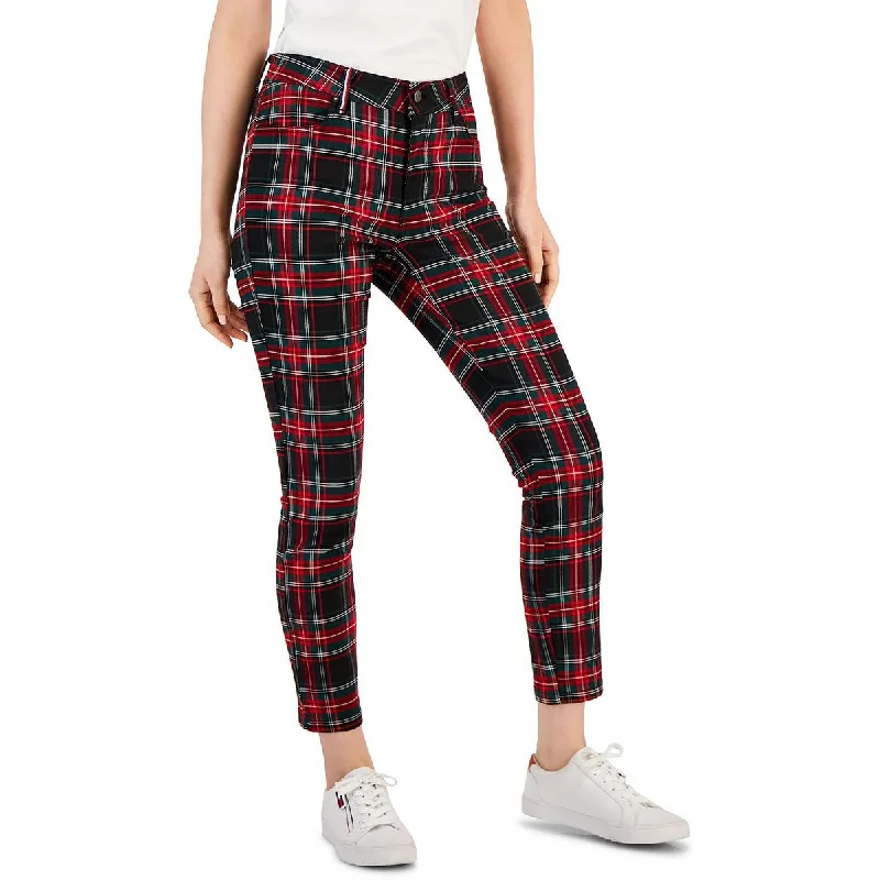 Tribeca Womens Plaid Crop Skinny Pants Slim-Fit Leggings
