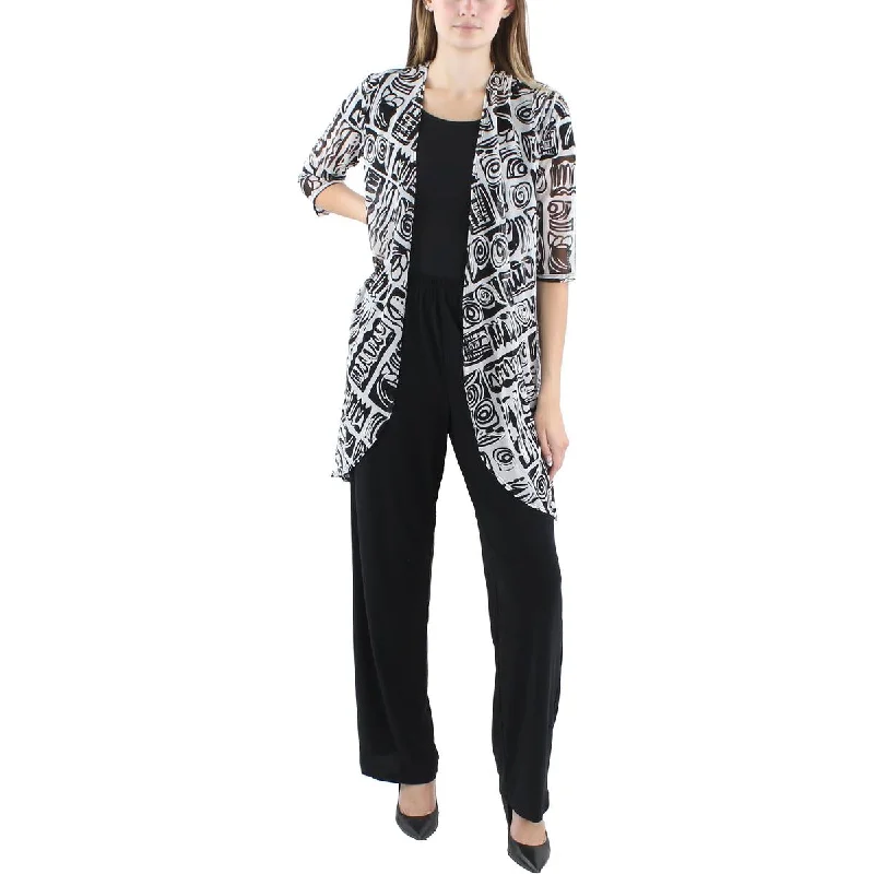 Womens 2PC Duster Pant Suit Classic Stretch Pants