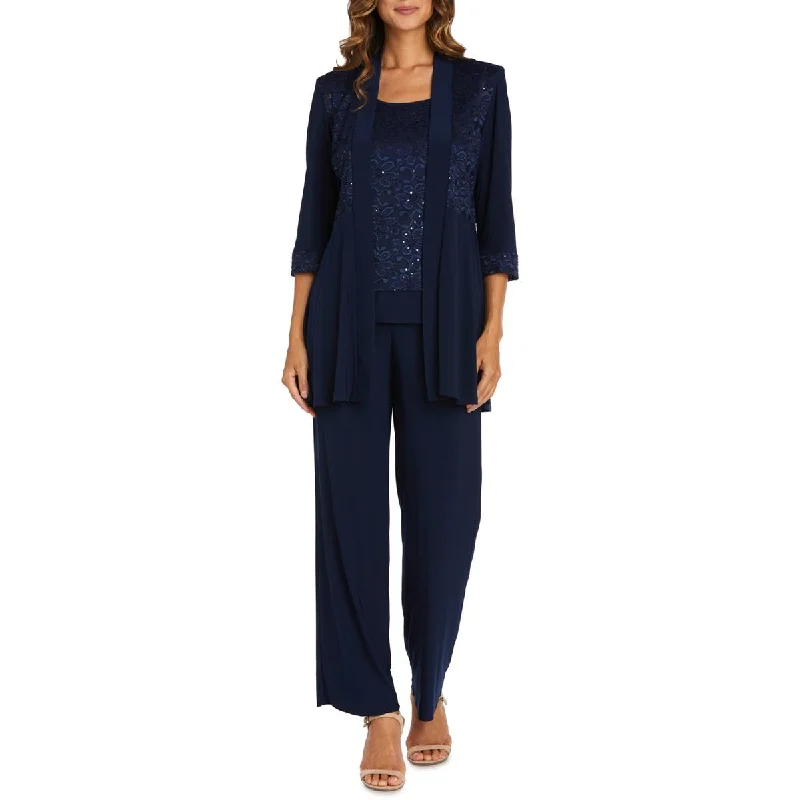 Womens Lace Sequined Pant Suit Stretch Fit Pants