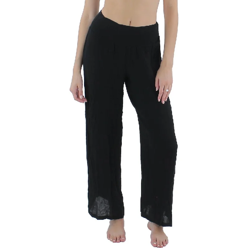 Womens Smocked Pants Cover-Up Chic Wool Trousers