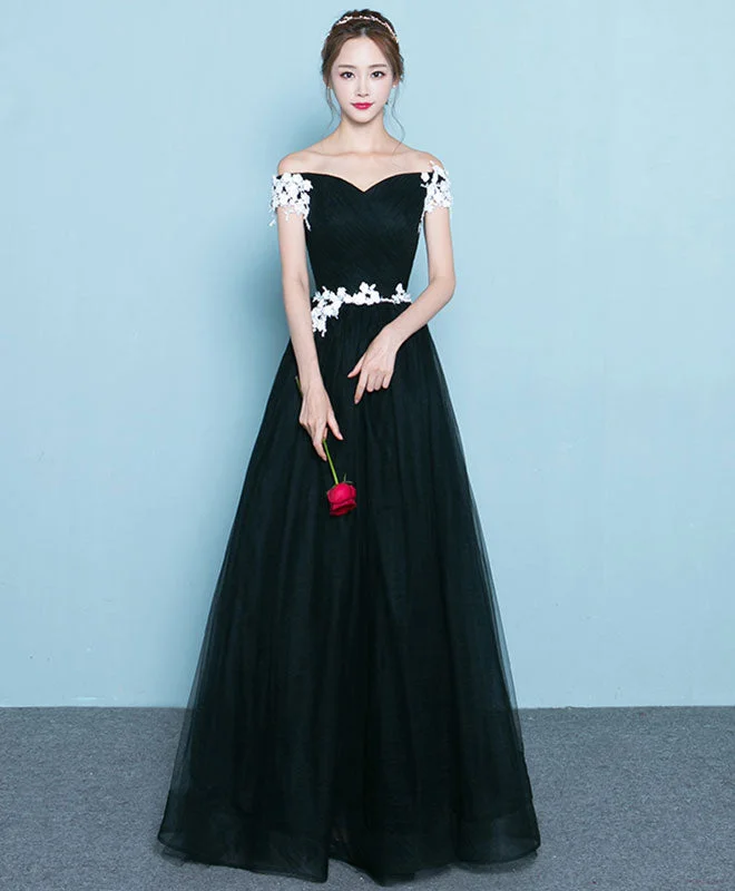 Cute Black Long Prom Dress, Lace Evening Dress
