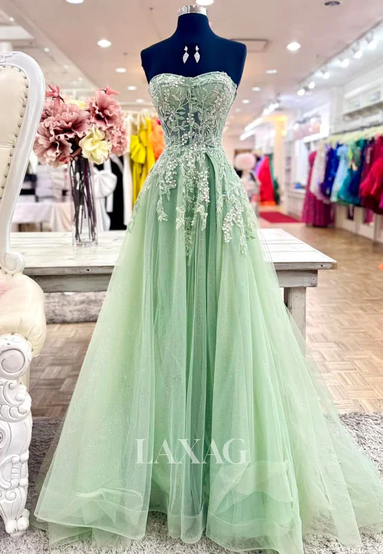 A-Line Sweetheart Off-Shoulder Sleeveless Beaded Sequined Lace Applique Pleated Tulle Prom Dress A-Line Sweetheart Off-Shoulder Sleeveless Beaded Sequined Lace Applique Pleated Tulle Prom Dress