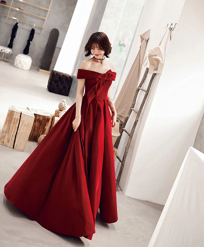 Simple Sweetheart Burgundy Long Prom Dress, Evening Dress