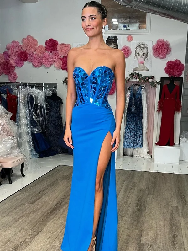 Strapless Blue Red Mermaid Long Prom Dresses, Blue Red Mermaid Long Formal Evening Dresses Strapless Blue Red Mermaid Long Prom Dresses, Blue Red Mermaid Long Formal Evening Dresses