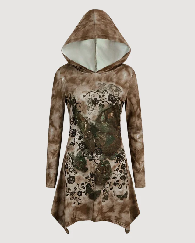 Magick Floral Butterfly Printed Hooded Dress