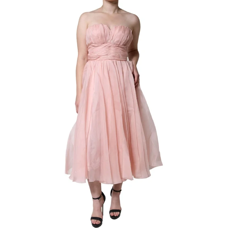 Dolce & Gabbana Pink Silk Strapless Maxi A-line Gown Dress