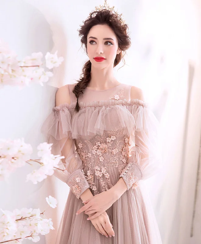 Champagne Tulle Long Prom Dress, Tulle Evening Dress