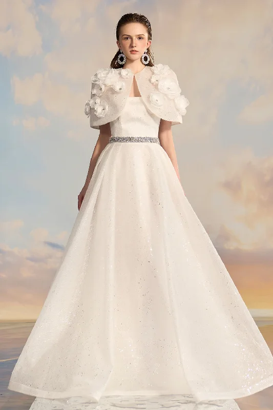 Hilary Fit and Flare Straight Across Neck Tulle Floor Length Dress
