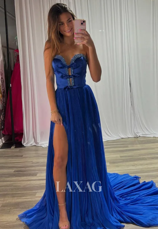 Plunging V-Neck Off-Shoulder Sleeveless Formal Gowns Beaded Pleated Chiffon Fitted Prom Dress with Bows Plunging V-Neck Off-Shoulder Sleeveless Formal Gowns Beaded Pleated Chiffon Fitted Prom Dress with Bows