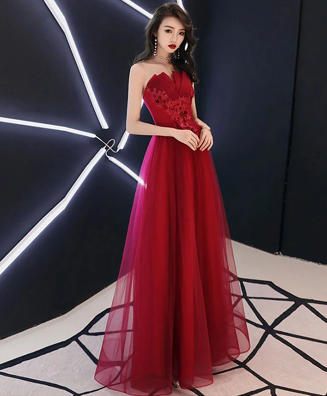 Simple Burgundy Long Prom Dress, Burgundy Evening Dress