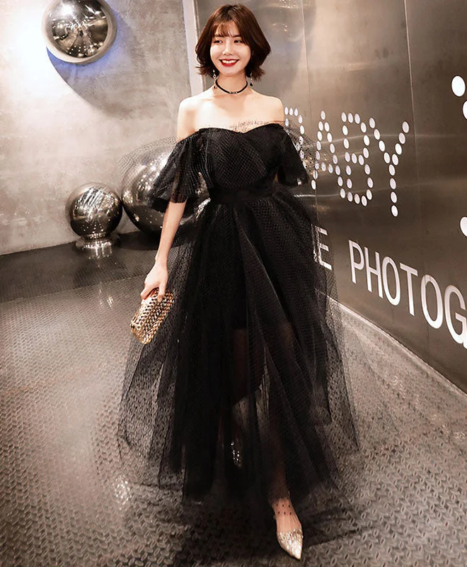 Black Tulle Tea Length Prom Dress, Black Evening Dress