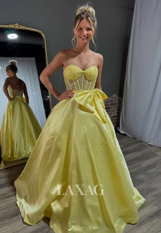 Sweetheart Beaded Sequined Pleated Evening Gowns Off-Shoulder Sleeveless Satin A-Line Prom Dress Sweetheart Beaded Sequined Pleated Evening Gowns Off-Shoulder Sleeveless Satin A-Line Prom Dress