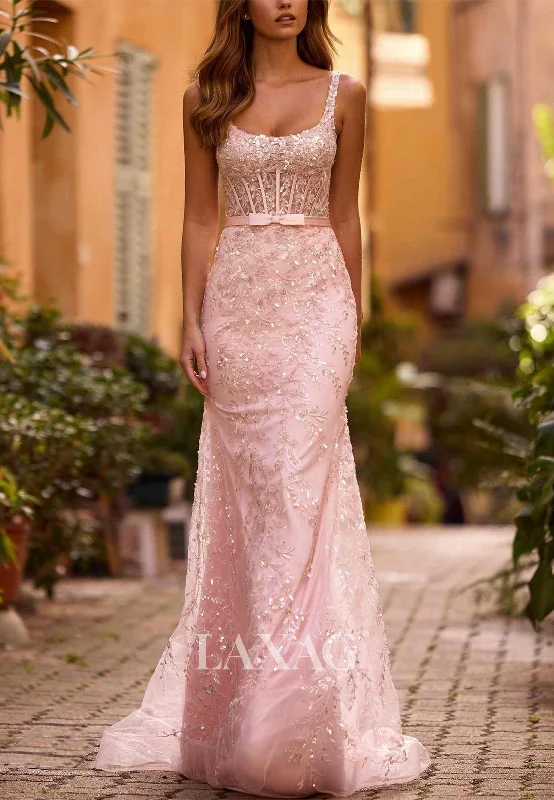 Spaghetti Straps Scoop-Neck Off-Shoulder Sleeveless Glitter Applique Beaded Mermaid Prom Dress Spaghetti Straps Scoop-Neck Off-Shoulder Sleeveless Glitter Applique Beaded Mermaid Prom Dress