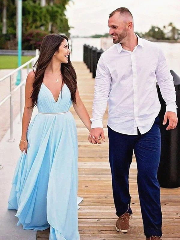 V Neck Light Blue Backless Prom Dresses, Light Blue Long Formal Bridesmaid Evening Dresses V Neck Light Blue Backless Prom Dresses, Light Blue Long Formal Bridesmaid Evening Dresses