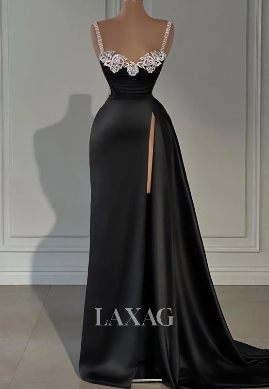 Sweetheart Spaghetti Straps Sleeveless Mermaid Prom Dress Beaded Pleated High Slit Evening Gowns Sweetheart Spaghetti Straps Sleeveless Mermaid Prom Dress Beaded Pleated High Slit Evening Gowns