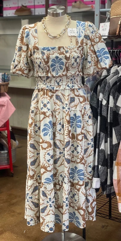 Khaki Square Puff Sleeve Dress