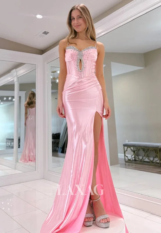 Spaghetti Straps Sweetheart Beaded Pleated Mermaid Prom Dress Off-Shoulder Sleeveless Party Gowns Spaghetti Straps Sweetheart Beaded Pleated Mermaid Prom Dress Off-Shoulder Sleeveless Party Gowns