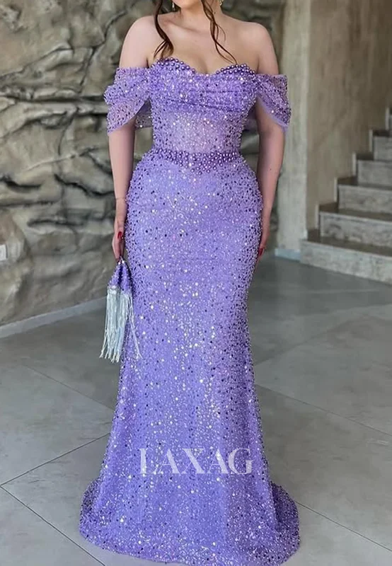 Sweetheart Off-Shoulder Sleeveless Mermaid Prom Dress Beaded Fully Sequined Pleated Formal Gowns Sweetheart Off-Shoulder Sleeveless Mermaid Prom Dress Beaded Fully Sequined Pleated Formal Gowns