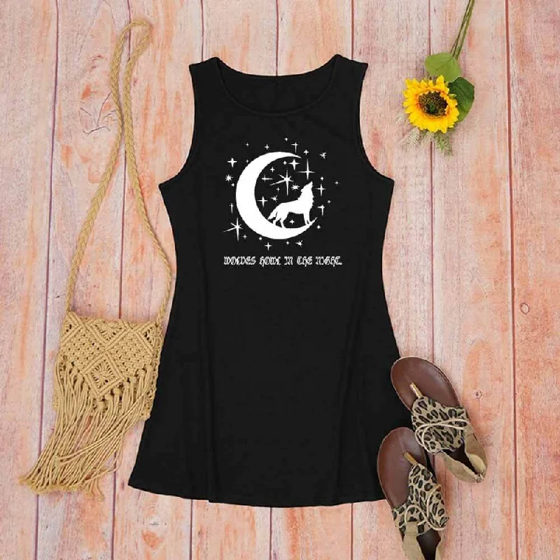 Wolves Howl In The Night Print Crew Neck Vest Dress