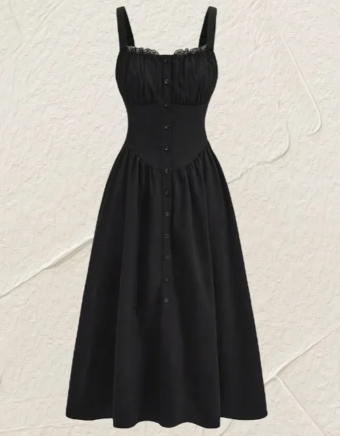 Witchy Button Front Ruched Lace Cami Dress, Goth Dress, Witchy Dress, Witchy Clothing, Witchy Style