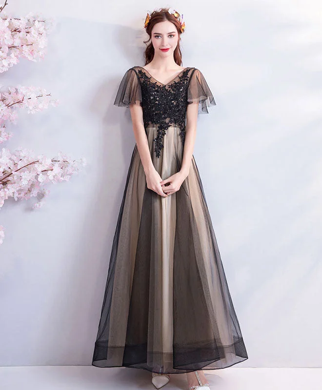 Black Tulle Long Prom Dress, Black Tulle Evening Dress