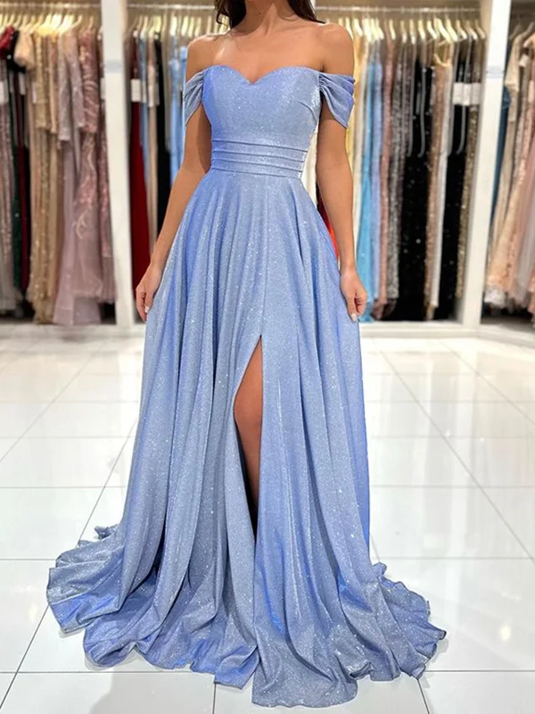 Off the Shoulder Shiny Blue Long Prom Dresses, Shiny Off Shoulder Long Formal Evening Dresses Off the Shoulder Shiny Blue Long Prom Dresses, Shiny Off Shoulder Long Formal Evening Dresses