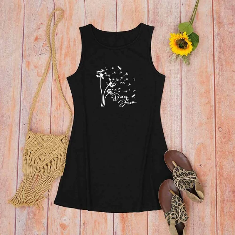 Dare To Dream Dandelion Print Crew Neck Vest Dress