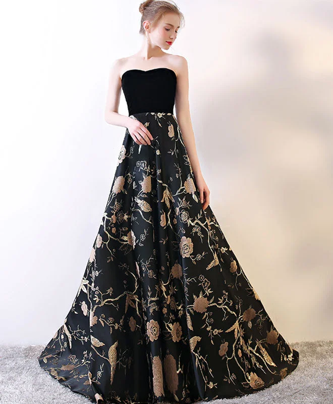 Black Sweetheart Neck Long Prom Dress, Black Evening Dress