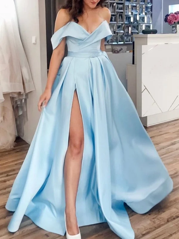 Off the Shoulder Light Blue Satin Prom Dresses, Off the Shoulder Light Blue Formal Evening Dresses Off the Shoulder Light Blue Satin Prom Dresses, Off the Shoulder Light Blue Formal Evening Dresses