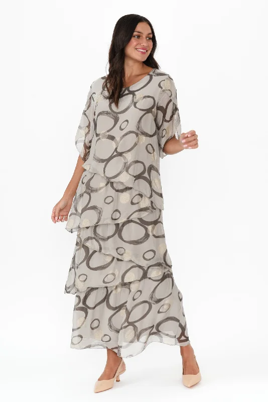Rosetta Taupe Circle Silk Layer Dress