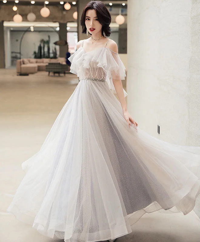 Elegant Off Shoulder Tulle Long Prom Dress, Tulle Evening Dress