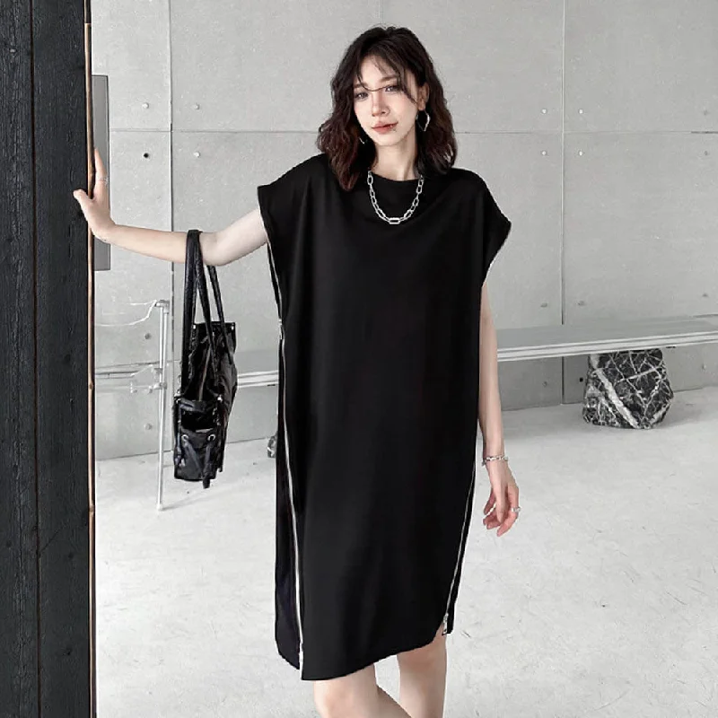 Dark Style Zipper On Both Sides Loose Dress