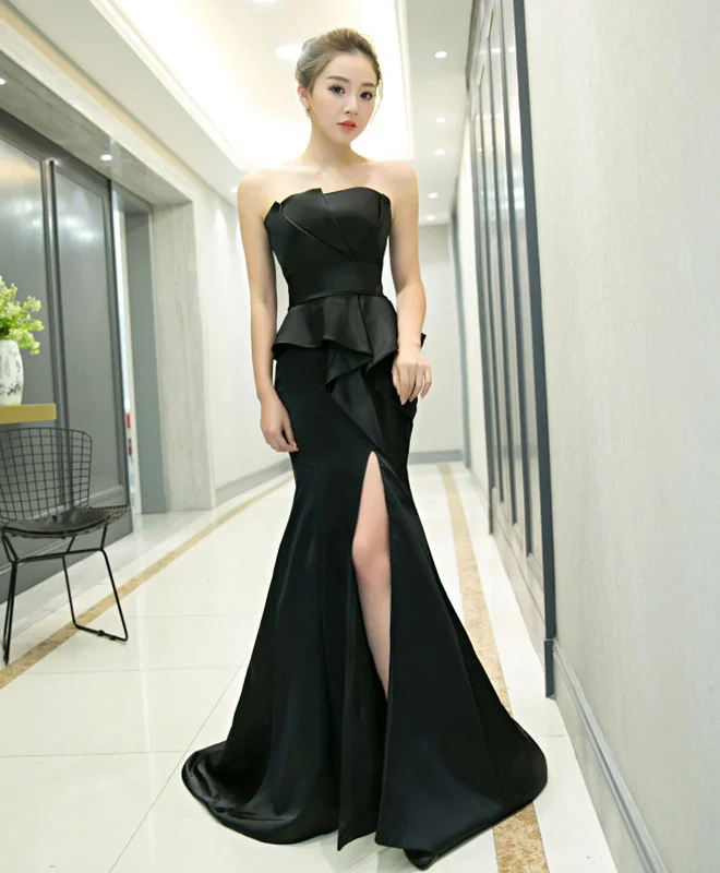 Unique Black Mermaid Long Prom Dress, Black Evening Dress