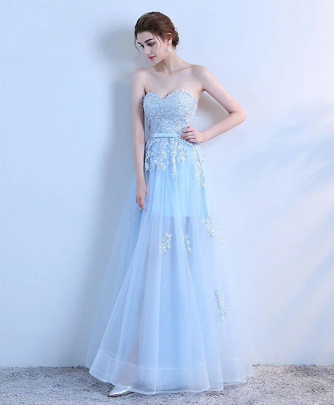 Sky Blue Lace Long Prom Dress, Lace Evening Dress