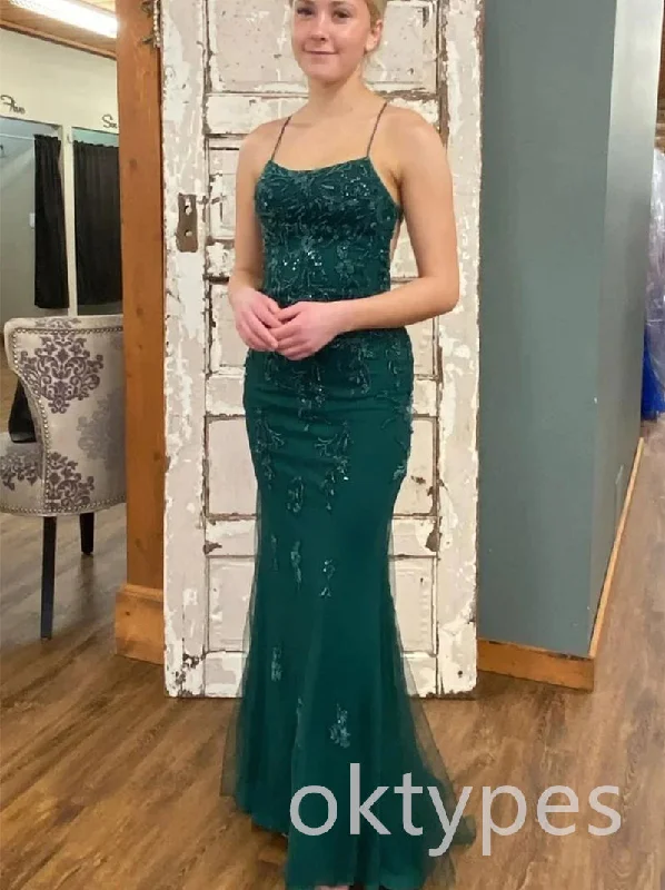 Emerald Spaghetti Straps Sleeveless Mermaid Long Women Prom Dresses PDS1263