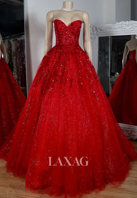 Sweetheart Off-Shoulder Sleeveless A-Line Prom Dress Pleated Applique Glitter-Tulle Party Gowns Sweetheart Off-Shoulder Sleeveless A-Line Prom Dress Pleated Applique Glitter-Tulle Party Gowns