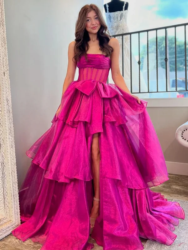Strapless Gorgeous Blue Magenta Long Layered Prom Dresses, Long Layered Formal Evening Dresses Strapless Gorgeous Blue Magenta Long Layered Prom Dresses, Long Layered Formal Evening Dresses