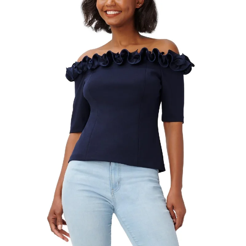 Adrianna Papell Womens Rosettes Off Shoulder Blouse Chic Square Blouse