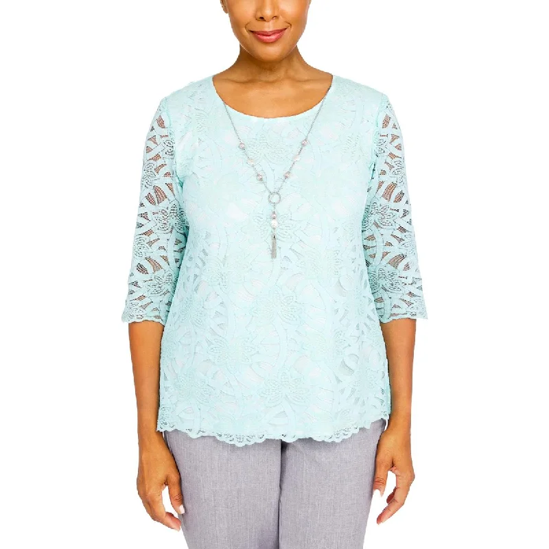 Alfred Dunner Womens Petites   Lace Eyelet Blouse Pastel Color Blouse