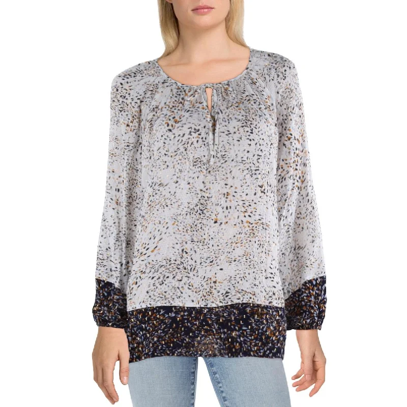 Belldini Womens Plus Metallic Printed Blouse Delicate Pleat Blouse