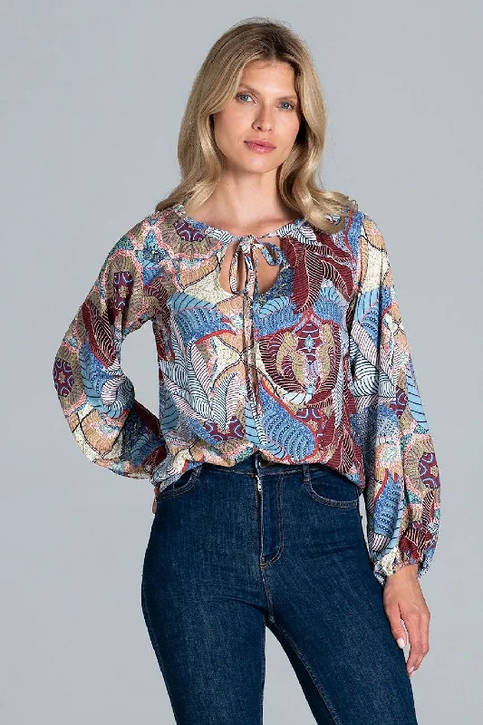 Blouse Half-Round Neckline Tied With A String Figl Subtle Shimmer Blouse