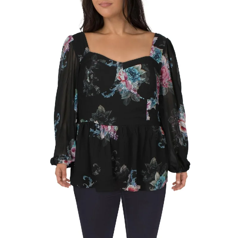 City Chic Womens Plus Floral Print  Blouse Relaxed Fit Blouse