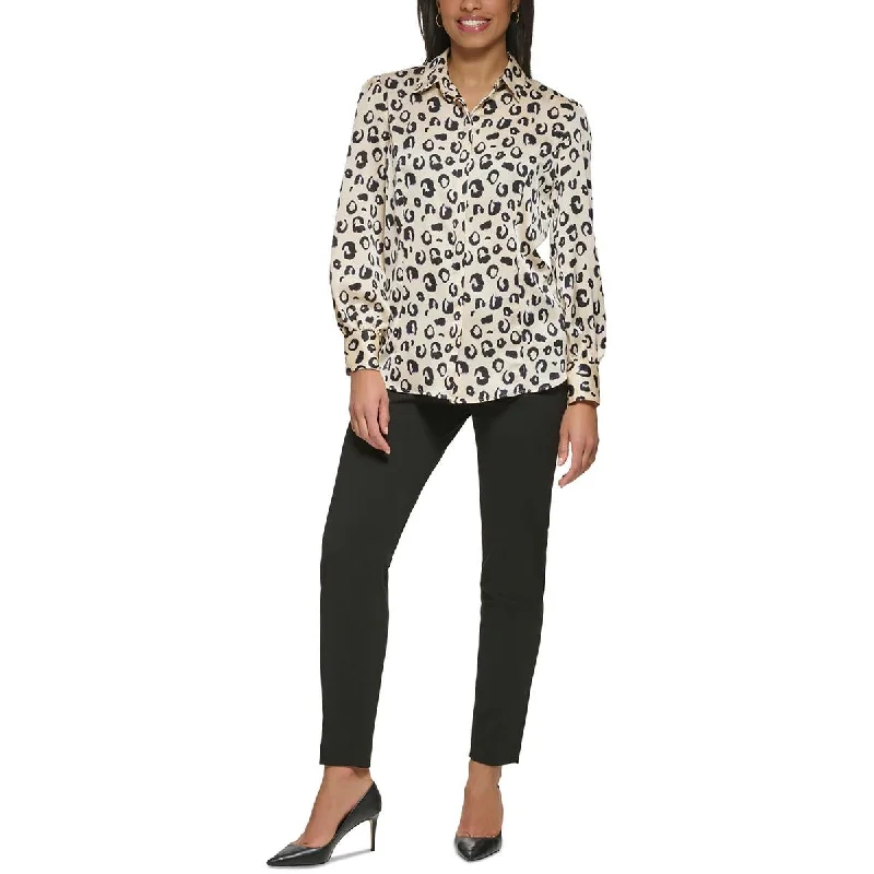 DKNY Womens   Animal Print Long Sleeves Blouse Asymmetric Hem Blouse