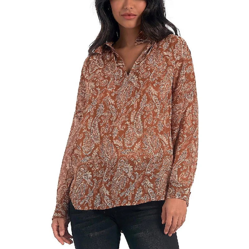 Elan Womens Smocked Paisley Blouse Chic Wrap Blouse