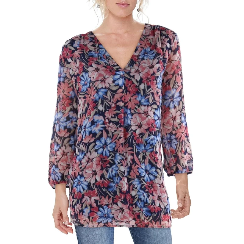 Jones New York Womens V Neck Floral Blouse Office Formal Blouse