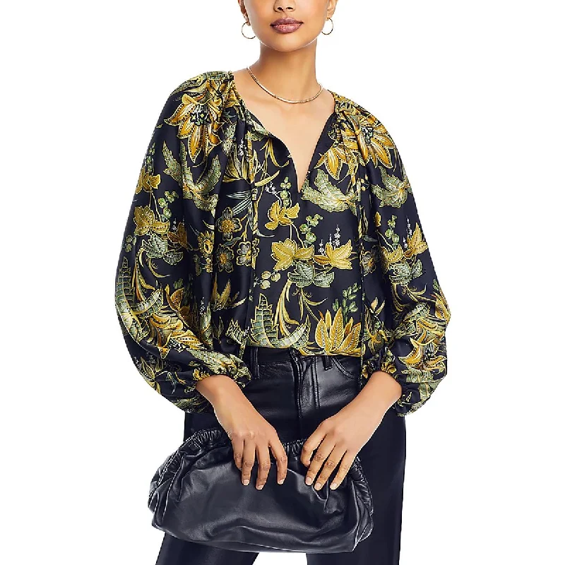 Kobi Halperin Womens Sienna Embellished Printed Blouse Textured Cotton Blouse