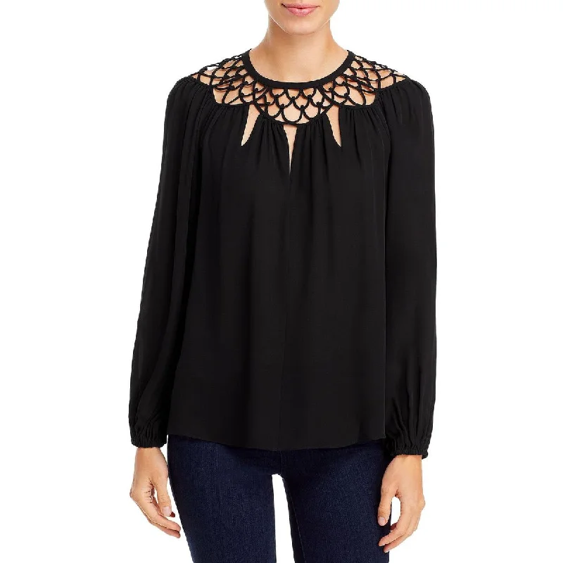 Kobi Halperin Womens Tereza Silk Open Stitch Blouse Playful Puff Blouse